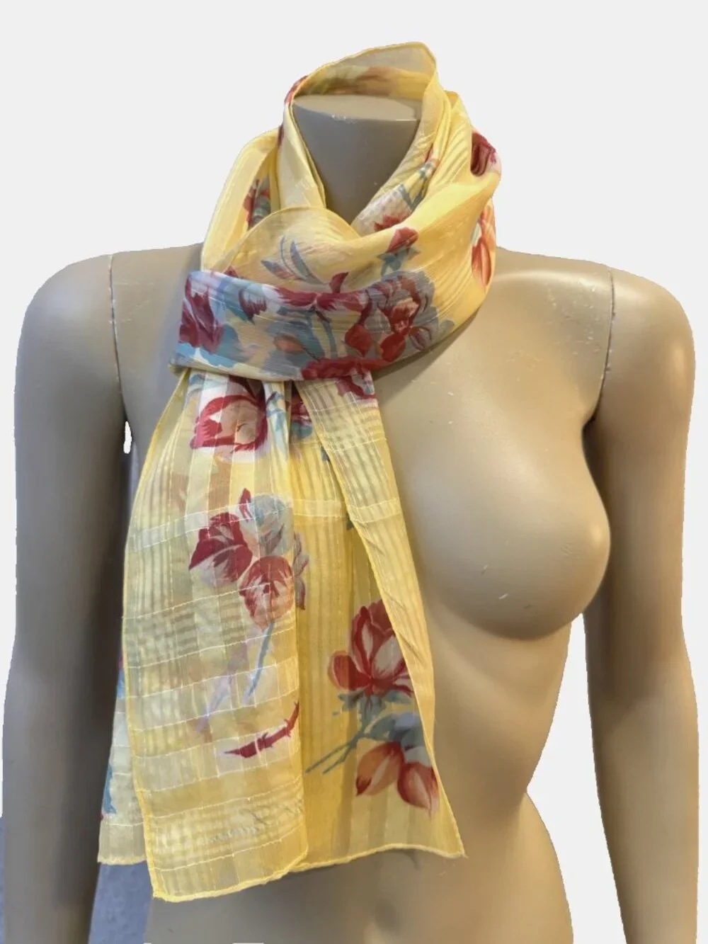 VTG Ralph Lauren Silk Chiffon Scarf Cabbage Roses, Stripes Cottagecore 15